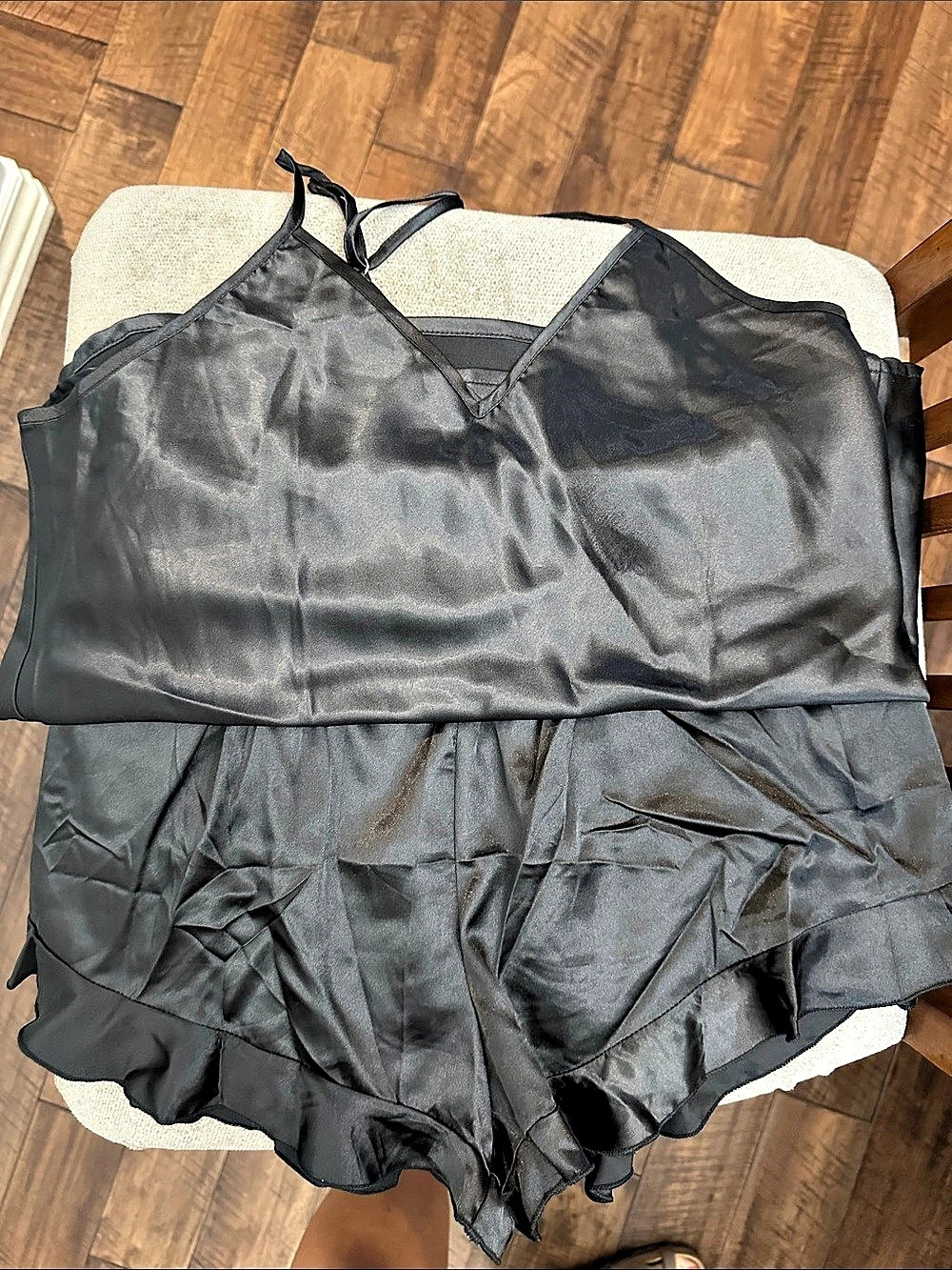 Black Ruffle Trim Camisole and sleep shorts